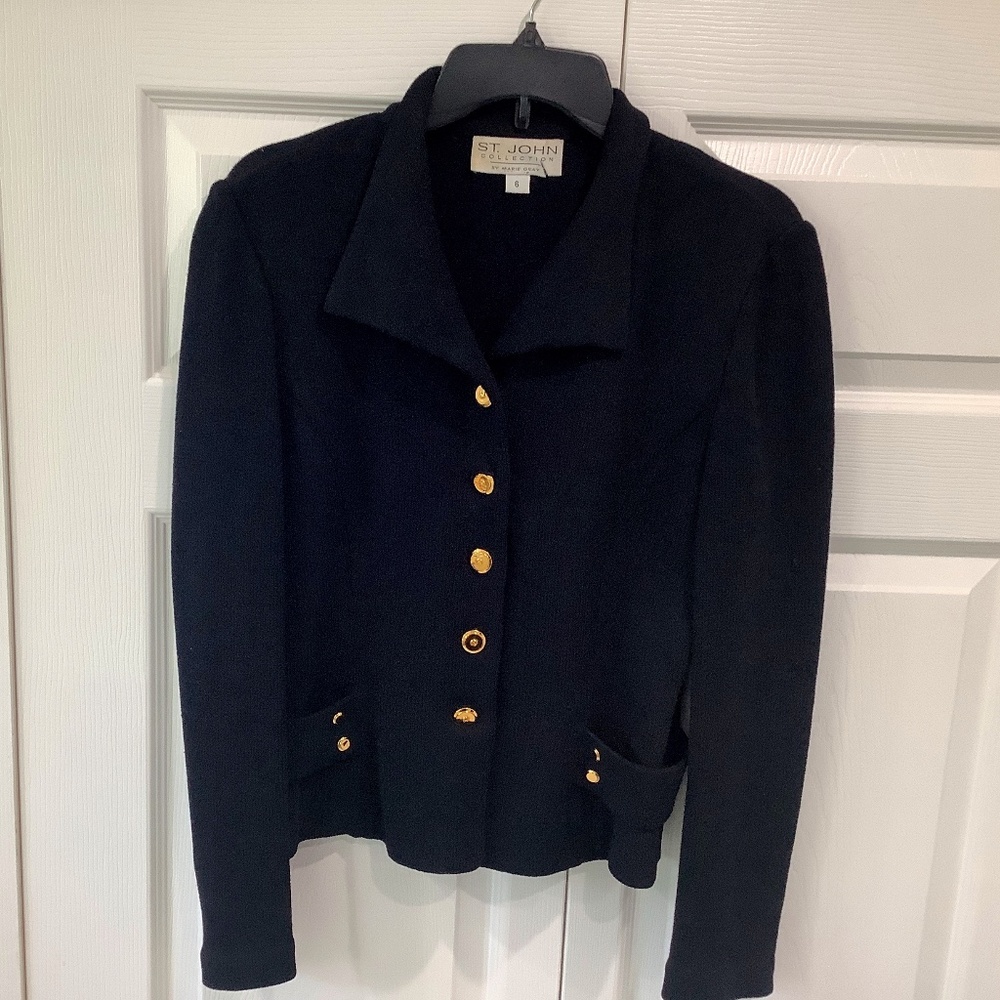 St. John Collection- Black Knit Blazer with Gold detail buttons-  size 6